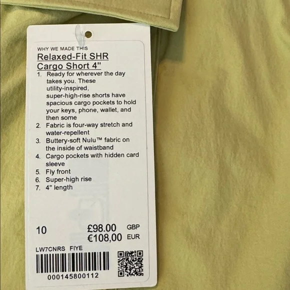 lululemon Women’s Relaxed Fit Super High Rise Yellow Cargo Short 4” size 10 NWT - Picture 4 of 9